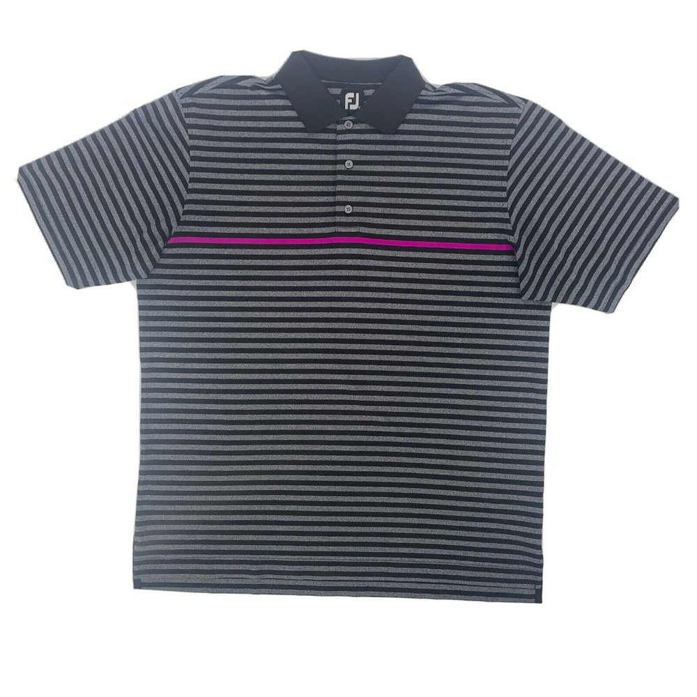 Men's FootJoy Golf Short Sleeve Polo Shirt Black Gray‎ Stripes XL